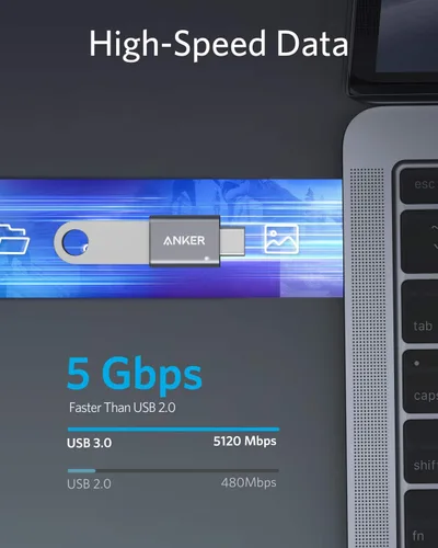 Vista 3 de Anker Adaptador USB C (paquete de 2), adaptador USB C a USB, transferencia de datos de alta velocidad para MacBook Pro 2020, iPad Pro 2020, Samsung