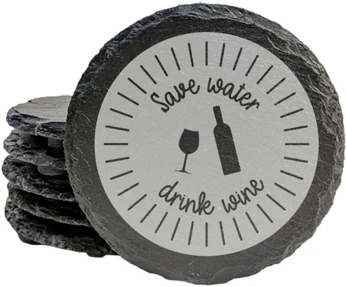 Vista 35 de Rustic Drinking Wine is My Hobby Slate Coasters Set of 8 – Round – USA Made Witty wine lover’s motto engraved on real slate coasters — “drinking