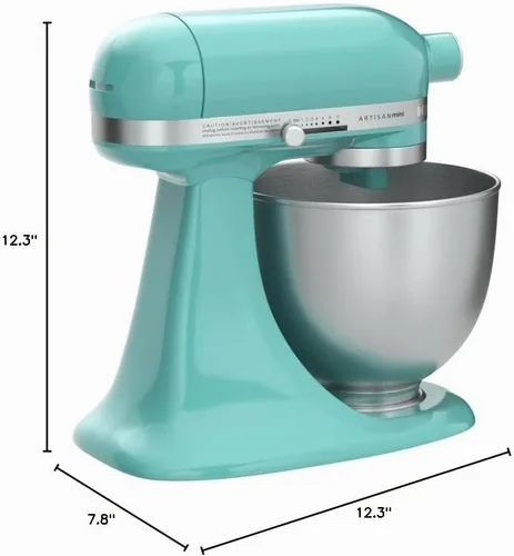 Vista 3 de KitchenAid KSM3311XAQ Artisan Mini Series Batidora de pie con cabezal inclinable, 3.5 cuartos, azul cielo aguamarina Acua azul cielo