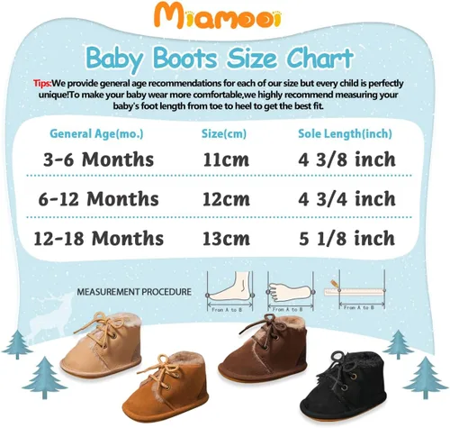 Vista 6 de Miamooi Botas de invierno para bebés, niños y niñas, para recién nacidos, cálidas, de forro polar, antideslizantes, con cordones, zapatos