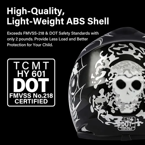 Vista 6 de TCMT Casco de motocross para niños y jóvenes, color negro, casco de motocross, motocross, moto de calle, karting, BMX, MX, ATV, casco de cara