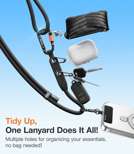 Vista 3 de TORRAS Cordón para teléfono con trabillas para colgar, correa ajustable antirrobo cruzada para teléfono para iPhone 17 Pro Max, amigable