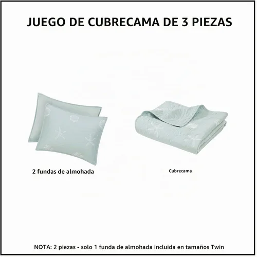 Vista 7 de Harbor House Seaside - Juego de edredón reversible de algodón con diseño de almeja costera, estrellas de mar, bordado de coral, para todas