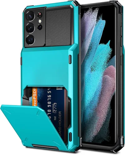 Vista 8 de Vofolen Funda tipo cartera para Galaxy S21 Ultra con 4 tarjetas, tarjetero con ranura para tarjeta de crédito, bolsillo trasero, doble capa, Negro