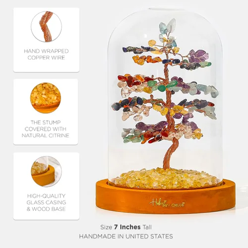 Vista 4 de Árbol de la vida de cristal curativo de 7 chakras hecho a mano para decoración del hogar y la oficina, árbol bonsái de dinero Feng Shui