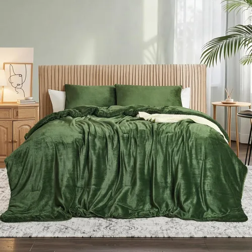 Vista 11 de Wajade Juego de edredón de felpa de pelo sintético teñido anudado negro, juego de ropa de cama mullido y peludo, juego de edredón de microfibra