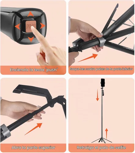 Vista 4 de Trípode para teléfono Selfie Stick - Soporte para teléfono celular de 71 pulgadas de alto con control remoto inalámbrico desmontable y 2 luces LED