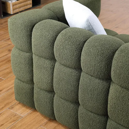 Vista 4 de Sofá de burbujas moderno de 3 plazas con 2 almohadas, sofá cómodo de tela Bouclé, muebles decorativos para espacios pequeños, sala de estar