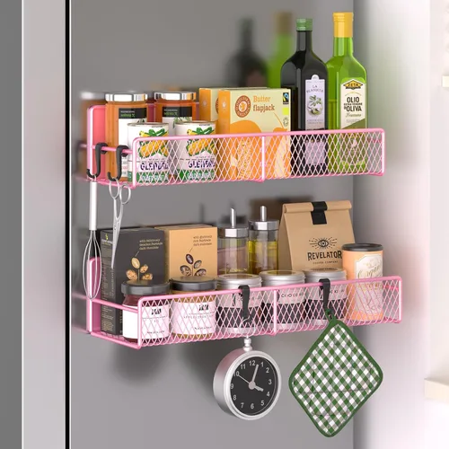 Vista 38 de Estante magnético para especias para refrigerador, paquete de 7 estantes magnéticos fuertes 100% de metal, organizador de especias con soporte