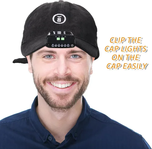 Vista 6 de Mudder Linterna LED con clip para gorra USB recargable, linterna impermeable ultra brillante para sombrero, linterna de cabeza para pesca