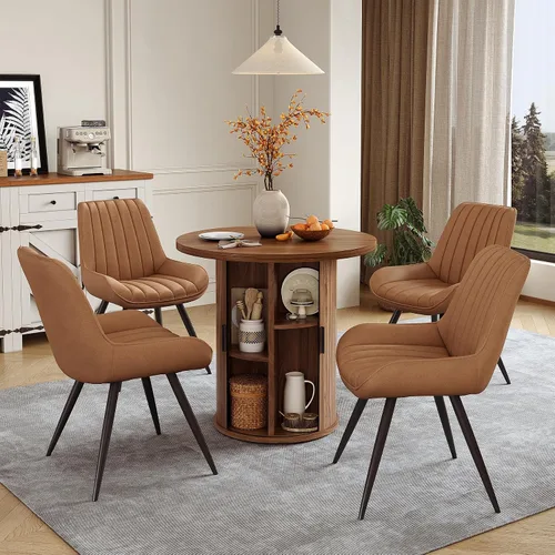 Vista 45 de Miereirl Moderno juego de comedor de 5 piezas para mesa redonda de madera de 4,31.5 pulgadas con estante de almacenamiento semiabierto y puerta