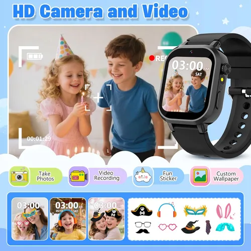 Vista 5 de Wiszodet Reloj inteligente impermeable para niños, regalo para niños de 3 a 12 años con 39 juegos, pantalla táctil HD, reproductor de música, cámara
