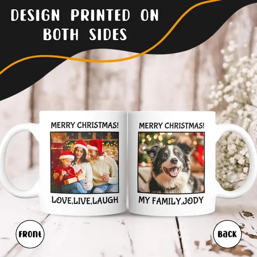 Vista 2 de Taza de café personalizada con diseño de taza de café personalizada con texto fotográfico y logotipo, regalos personalizados de Navidad para hombres
