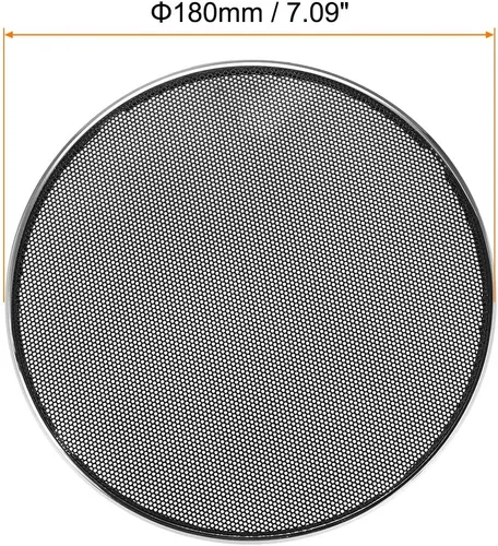 Vista 2 de Cubierta de rejilla de altavoz de malla negra, protector de parrilla de subwoofer [para audio doméstico DIY] - Marco de tono plateado de 6.5