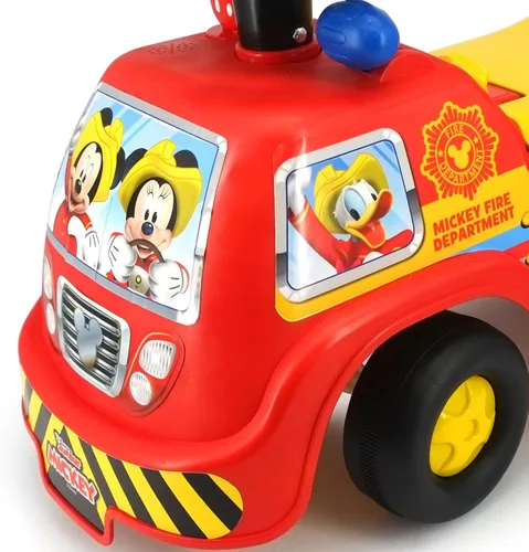 Vista 5 de Kiddieland Mickey - Camión de bomberos con luces y sonidos, vehículo infantil de pie a piso, tablero interactivo, 12-36 meses, límite de 55 libras