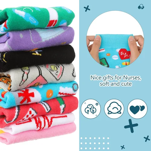 Vista 5 de Toulite 8 pares de calcetines de compresión de enfermería, regalos de enfermería para mujeres y niñas, calcetines de enfermería hasta la rodilla
