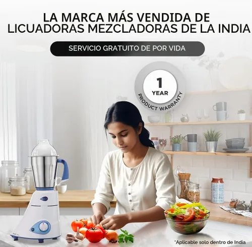 Vista 6 de Preethi Blue Leaf Platinum mezclador y molinillo de 3 frascos Indian de 550 vatios 110 voltios