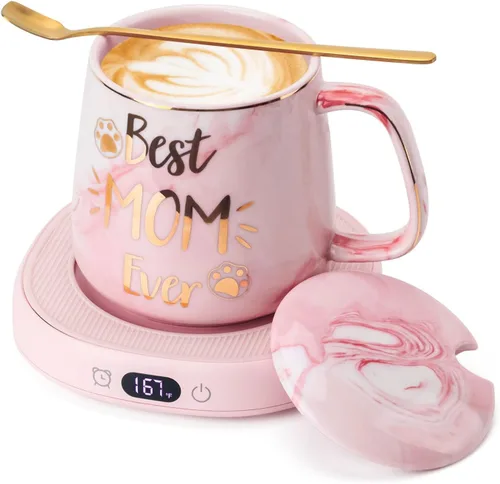 Vista 11 de Juego de Taza de Café Calentador y Eres Increíble, Calentador de Tazas Eléctrico para Escritorio, Calentador de Bebidas con 4 Ajustes