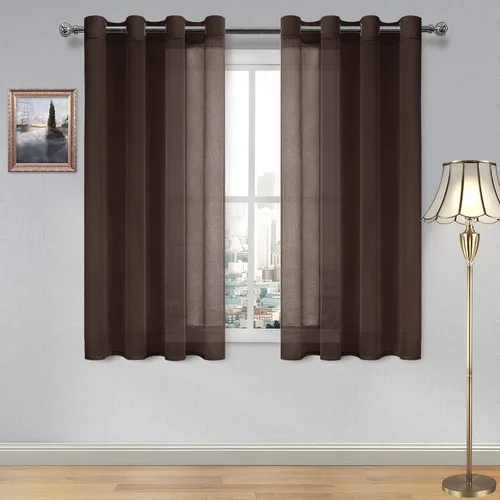 Vista 169 de DWCN Cortinas traslúcidas color verde frijol para sala de estar y dormitorio - Cortinas voile con aspecto de lino sintético con ojales en la parte