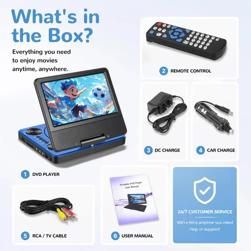 Vista 8 de HotHat Reproductor de DVD portátil de 7.5 "pantalla giratoria HD para niños Azul
