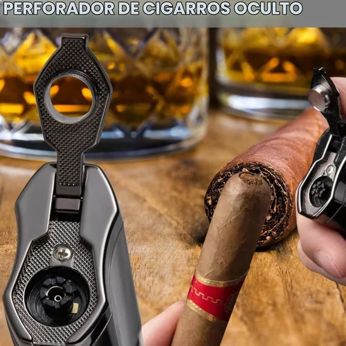 Vista 4 de Castelar Encendedor de cigarrillos de triple llama resistente al viento, recargable de butano con soporte de apoyo, butano no incluido