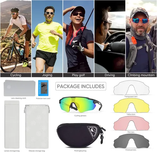 Vista 6 de Lentes de sol polarizados para ciclismo con 5 micas UV400, con armazón TR90.