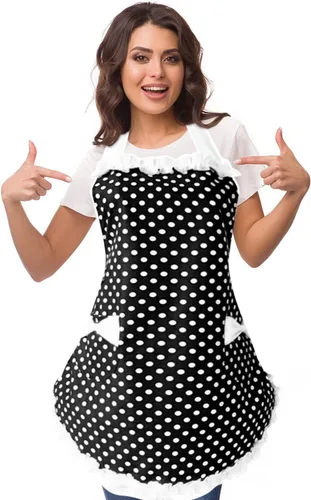 Vista 19 de Violet Mist Lindos delantales negros para mujeres con bolsillos, delantales vintage retro elegantes para niñas con lazo, vestido sexy de los años