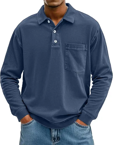 Vista 6 de Polo de manga larga para hombre, con solapa, casual, a la moda, vintage, ligero, para exteriores, negocios, golf, gimnasio, camisetas