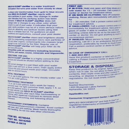 Vista 7 de Applied Biochemists Pool 407804A Gold-N-Clear - Clarificador de agua para piscina, 1 galón