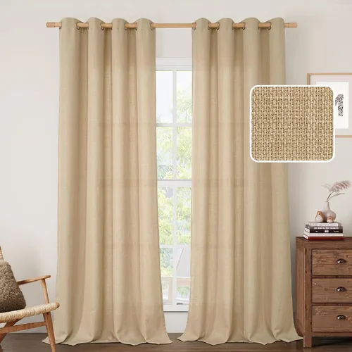 Vista 25 de LAMIT Cortinas de Lino Blancas Semitransparentes para Dormitorio, Paneles Filtrantes de Luz, Cortinas de Lino con Ojales de Protección de Privacidad