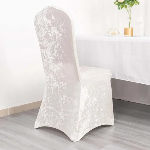 Vista 14 de Efavormart - Funda elástica para silla de banquete de terciopelo triturado y elastano beige con bolsillos para los pies, funda para silla de boda