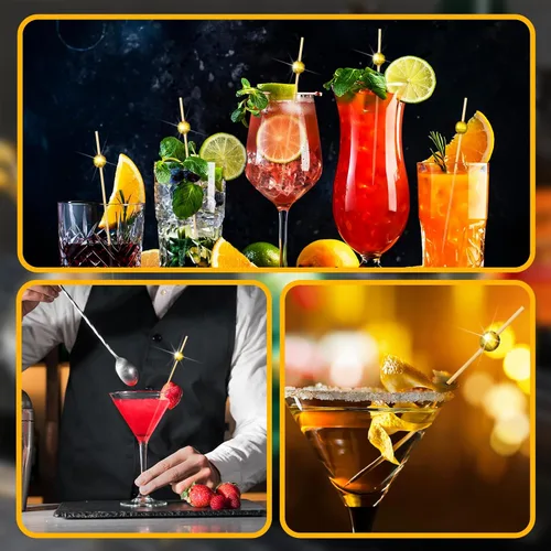 Vista 7 de Hushee 300 palillos de dientes decorativos de bola de discoteca para aperitivos, brochetas de bambú elegantes para bebidas, bodas, discotecas