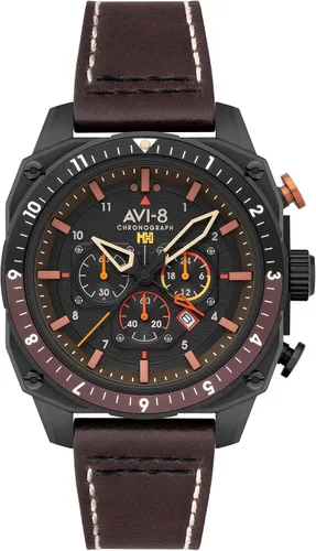 Vista 38 de AVI-8 Hawker Hunter AV-4100 - Reloj de cuarzo japonés para hombre con esfera de 1.693 in con correa de cuero