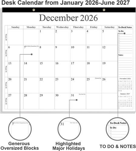 Vista 2 de Calendario de escritorio 2026 – Calendario 2026-2027 de enero de 2026 a junio de 2027, calendario de 18 meses con papel grueso para oficina, hogar