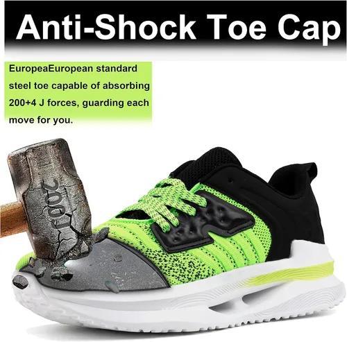 Vista 2 de DREAM HORSE Zapatos de punta de acero para hombre, antideslizantes, con puntera de seguridad, ligeros, indestructibles, zapatos de trabajo