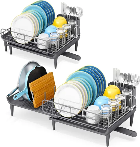 Vista 10 de TOOLF Escurridor de platos grande, escurridor de platos expandible para encimera de cocina, escurridor de platos multifuncional, elementos Negro