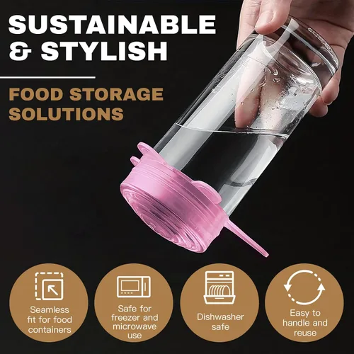 Vista 3 de Tapas elásticas de silicona reutilizables, 18 fundas elásticas redondas y cuadradas, herméticas y a prueba de fugas, aptas para microondas