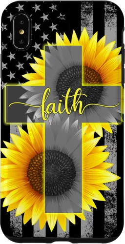 Vista 11 de Faith Jesus Cross Sunflower American Flag Patriotic Black Case for iPhone 17