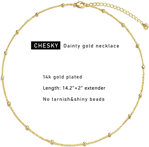 Vista 6 de CHESKY - Gargantilla de oro para mujer, chapado en plataoro de 14 quilates, gargantilla de cuentas satélite, delgada, de moda, collares de clip
