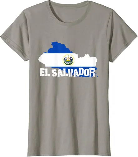 Vista 61 de Camiseta con la bandera de El Salvador, mapa de El Salvador, camiseta de Salvador para mujer, Negro