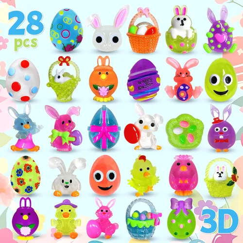Vista 7 de AIVEI - Rellenos de huevos de Pascua, anillos iluminados, cestas, juguetes, regalos para niños 28 recuerdos de fiesta que brillan en la oscuridad