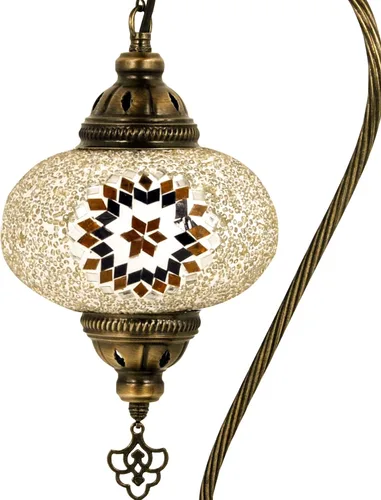 Vista 10 de Lámpara turca de mesa con 10 variantes Lámpara turca marroquí con base de bronce Lámpara de noche Tiffany con cuello de cisne hecha a mano