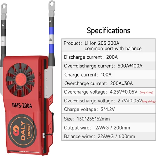 Vista 29 de DALY BMS 72V Li-ion 20S 30A Tablero de protección con cable de equilibrio de puerto común para panel solar autoconstruido, sistema de suministro
