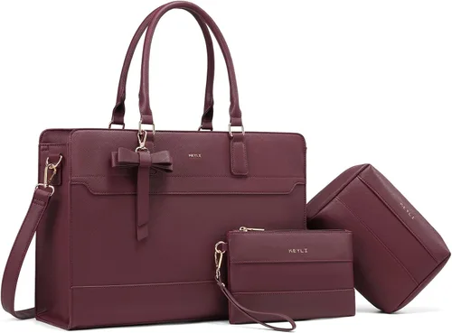 Vista 11 de Keyli 3 unids bolsa para laptop para mujer, 15.6 pulgadas, cuero trabajo, trabajo, oficina, oficina, maletín de hombro