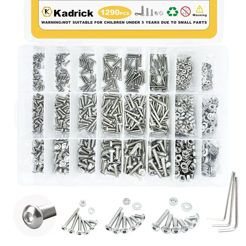 Vista 29 de Kadrick 1230 piezas de tornillos de acero inoxidable 304, surtido métrico M2 M3 M4 M5, kit de pernos de cabeza hexagonal de botón de 4mm-20mm