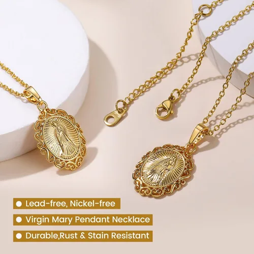 Vista 5 de GOLDCHIC JEWELRY Cruz INRI Crucifijo Colgante Collar, Virgen María Milagrosa Medalla Collares, Jesús Christain Jewelry