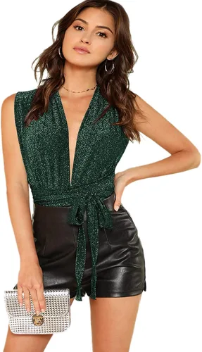 Vista 5 de Verdusa - Body sexy sin mangas y con cuello en V profundo y espalda cruzada, para mujer