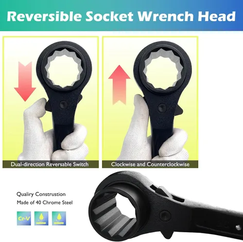 Vista 3 de WEDO Llave de trinquete para andamio Podger de 0.394 in, llave de vaso de un lado, llave de disco de liberación rápida, trinquete de 2/5 pulgadas