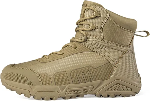 Vista 6 de Botas tácticas militares para hombre, ligeras, transpirables, impermeables, para senderismo, botas de combate, botas de trabajo