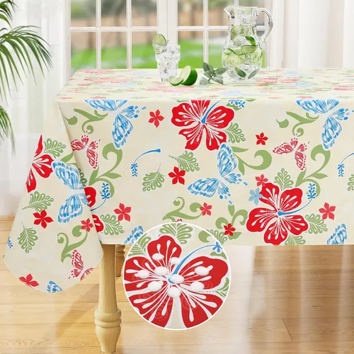 Vista 14 de misaya Mantel rectangular de vinilo impermeable, mantel lavable con reverso de franela, mantel de plástico para cena, picnic, interior y exterior